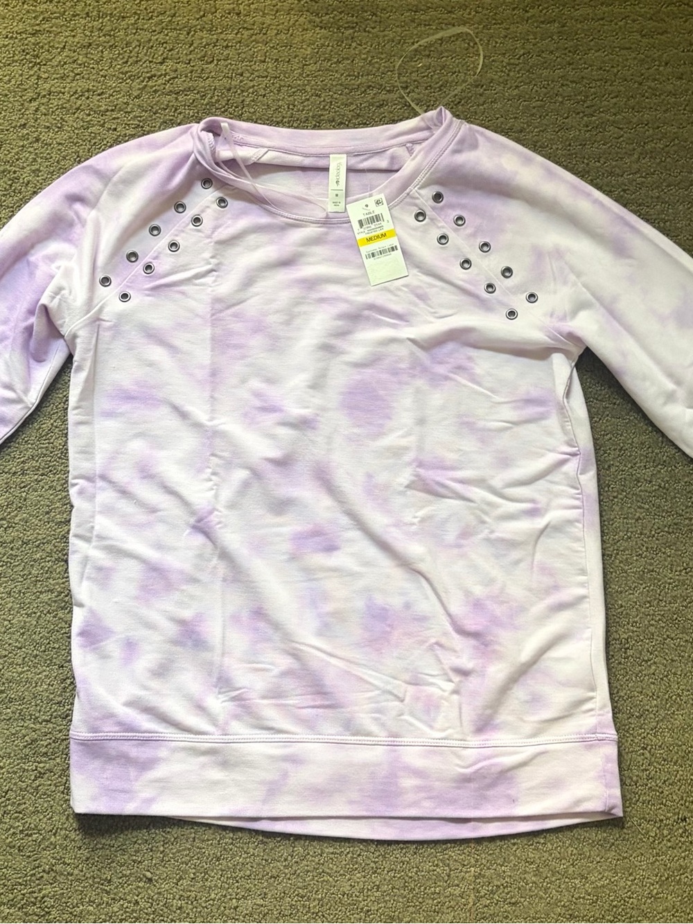 Ideology Women's Lavender Tie-Dye Eyelet Sweatshirt M